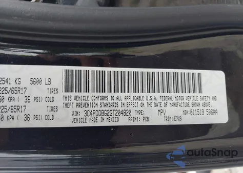 2016 Dodge Journey Sxt z USA, uszkodzony, nr VIN 3C4PDDBG2GT204820